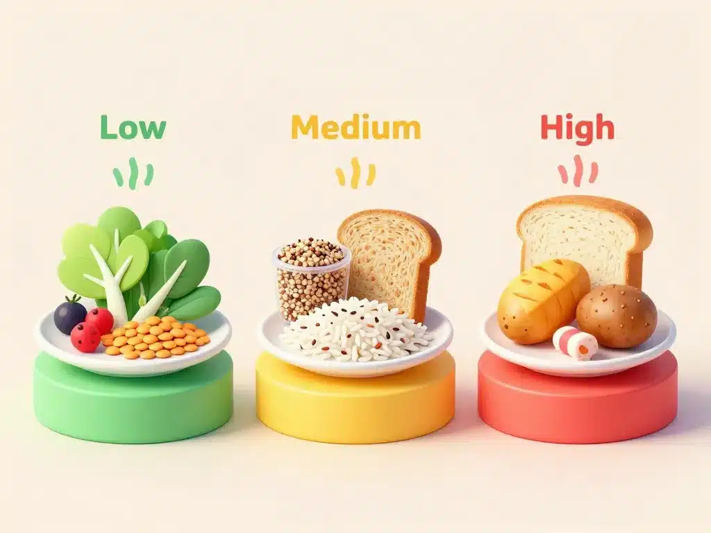 tableau des indices glycemiques des aliments triptyque assiettes low-medium-high