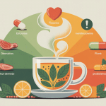 Tasse et pictogrammes bienfaits risques, tisane menthe poivree effets secondaires