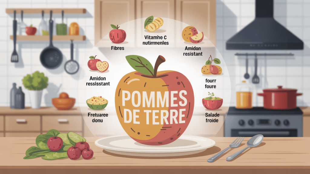 valeur nutritionnelle pommes de terre illustration vectorielle assiette