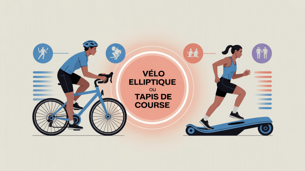 Comparaison velo elliptique ou tapis de course illustration vectorielle