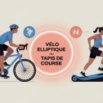 Comparaison velo elliptique ou tapis de course illustration vectorielle