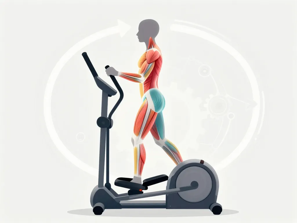 Diagramme explicatif velo elliptique quels muscles travaillent, muscles principaux mis en avant