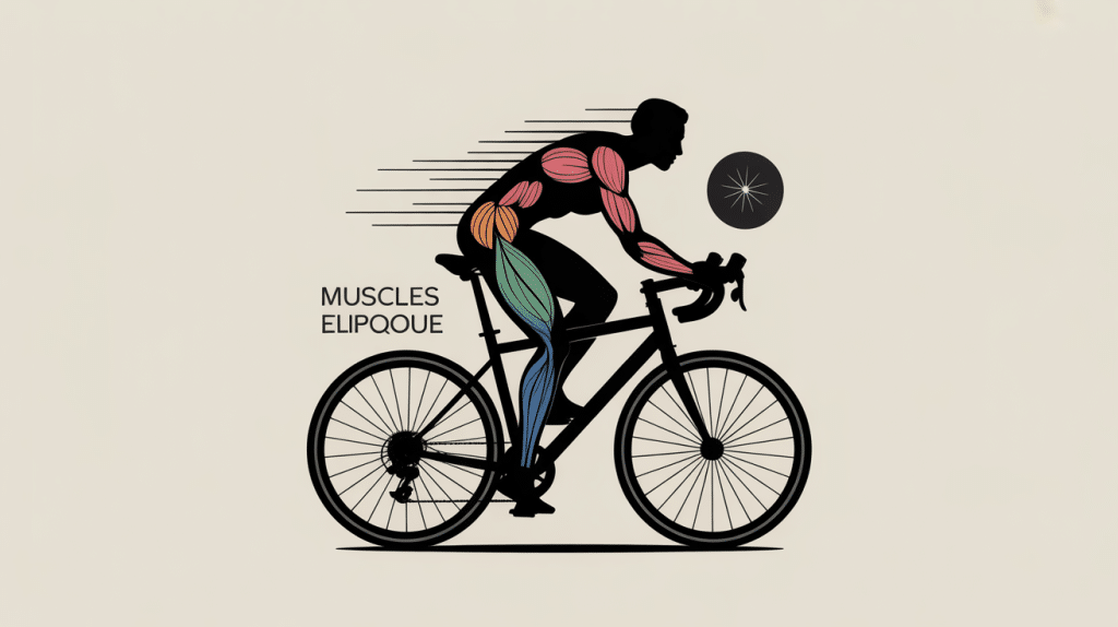 Illustration globale montrant velo elliptique quels muscles travaillent, haut et bas du corps