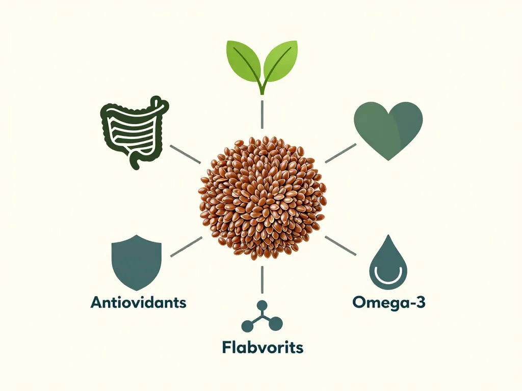 Diagramme des vertus des graines de lin pour digestion et cœur