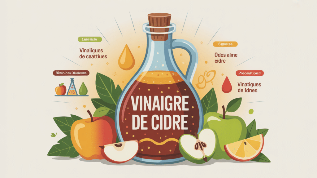 vinaigre de cidre bienfaits et inconvenients bouteille centrale illustration