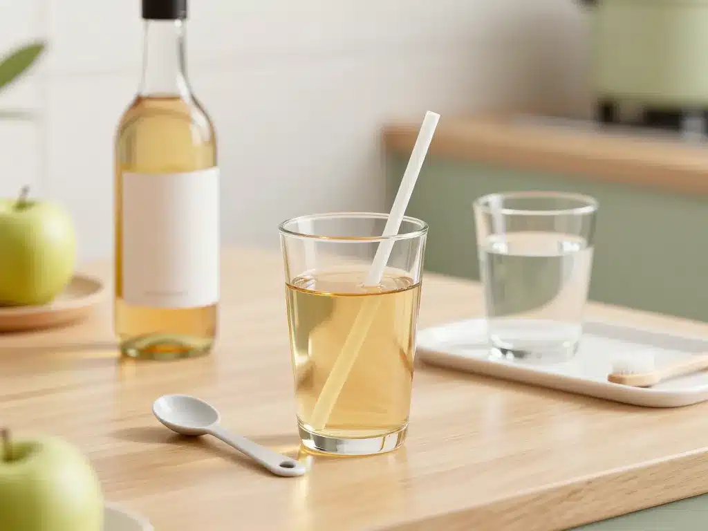 Visuel vinaigre de cidre et eau verre dilué paille et protection des dents