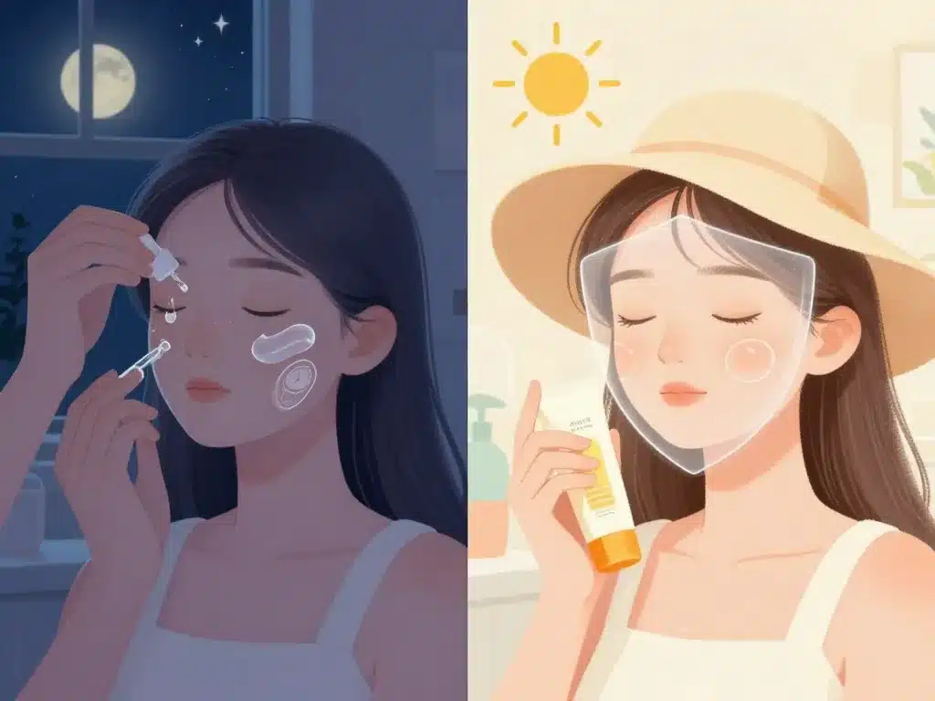 Illustration routine vitamine a sur la peau nuit et jour protection et hydratation