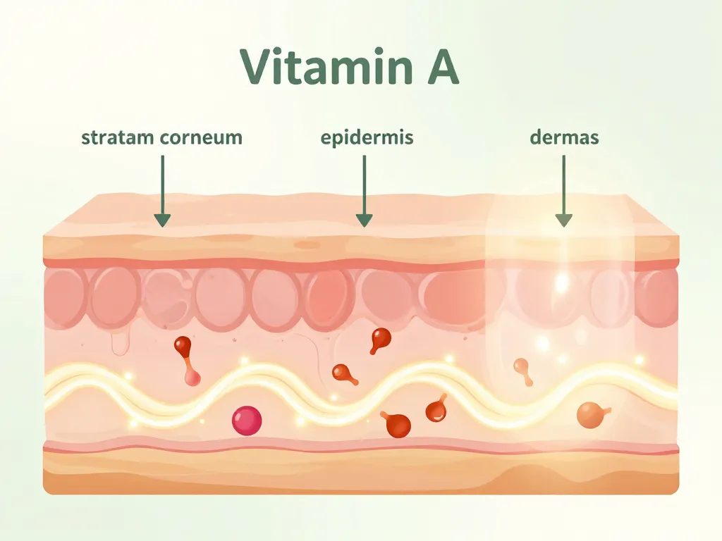 Diagramme conceptuel vitamine a sur la peau renouvellement cellulaire et collagène