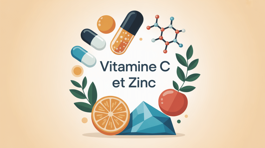 Illustration vitamine c et zinc pour soutien immunitaire