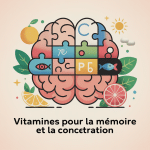 vitamine pour la memoire et concentration illustration cerveau mosaïque