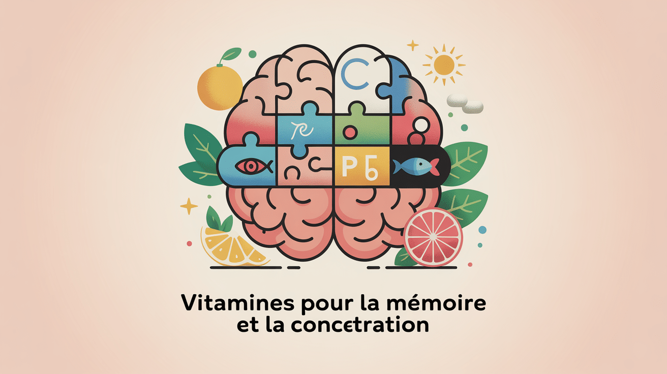 vitamine pour la memoire et concentration illustration cerveau mosaïque