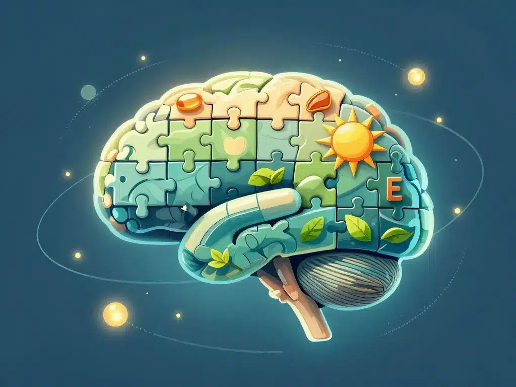 vitamine pour la memoire et concentration cerveau composé de symboles