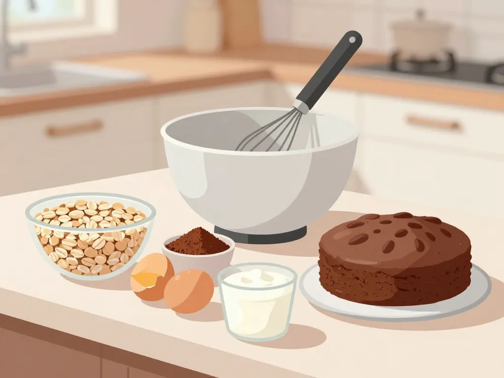 illustration ingrédients gateau au chocolat proteine