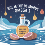 illustration bouteille huile de foie de morue omega 3 morues gouttes dorées
