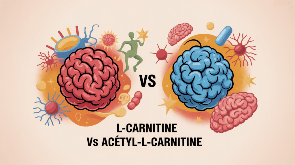 Illustration L carnitine and acetyl l carnitine différences, énergie, cerveau