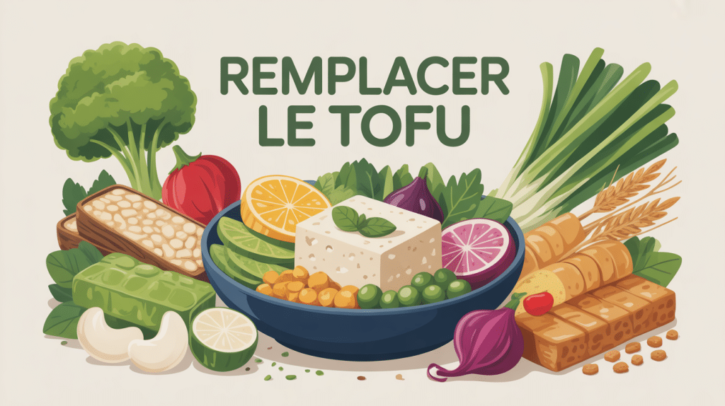 Illustration d'aliments végétaux alternatifs pour par quoi remplacer le tofu