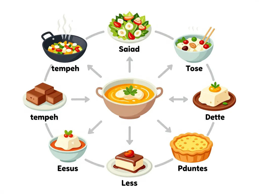 Diagramme visuel des alternatives pour par quoi remplacer le tofu selon le type de recette