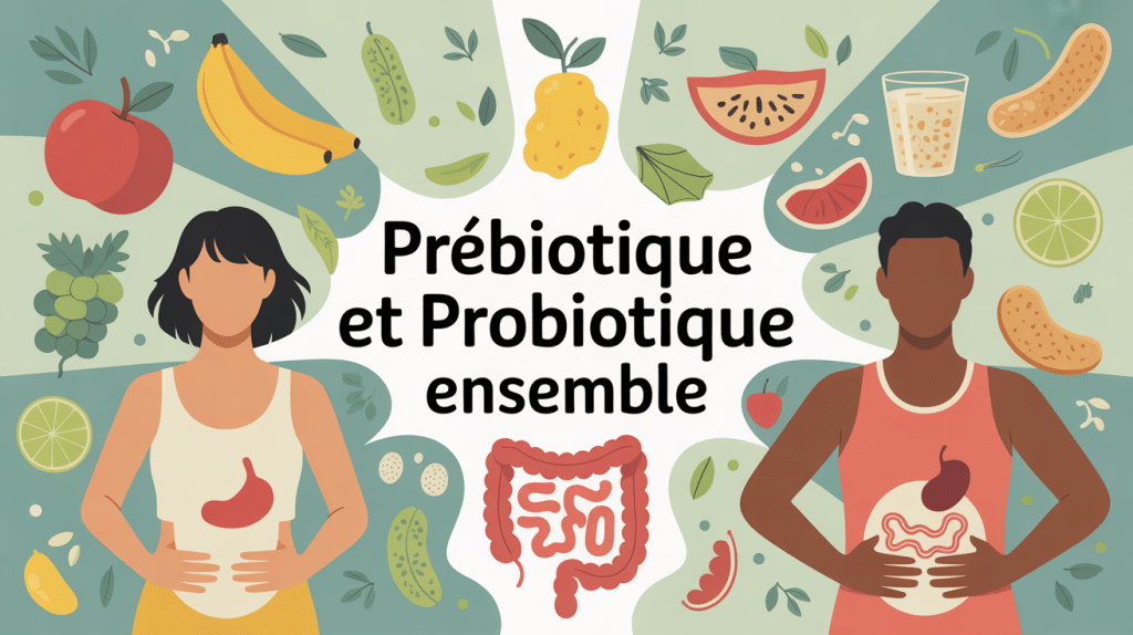 prébiotique et probiotique ensemble illustration microbiote