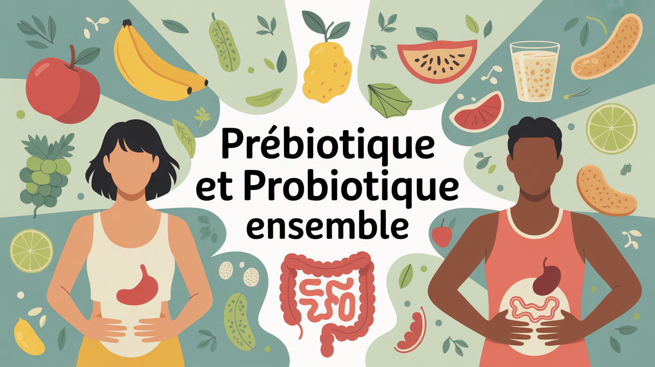 prébiotique et probiotique ensemble illustration microbiote