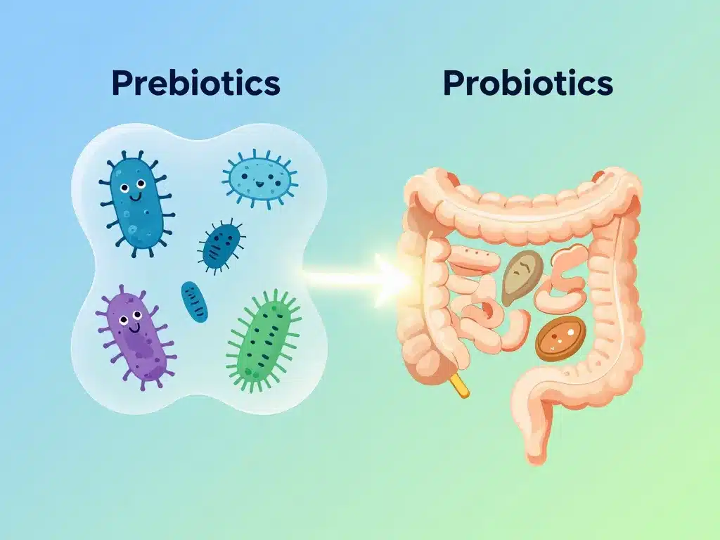 prébiotique et probiotique ensemble concept synergie digestive