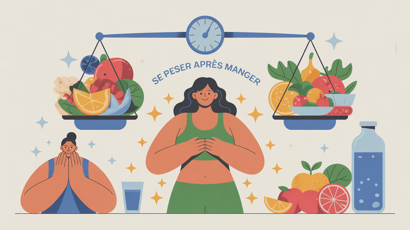 se peser apres manger combien enlever illustration repas et balance