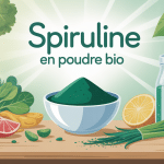 spiruline en poudre bio bol vert superaliment illustration