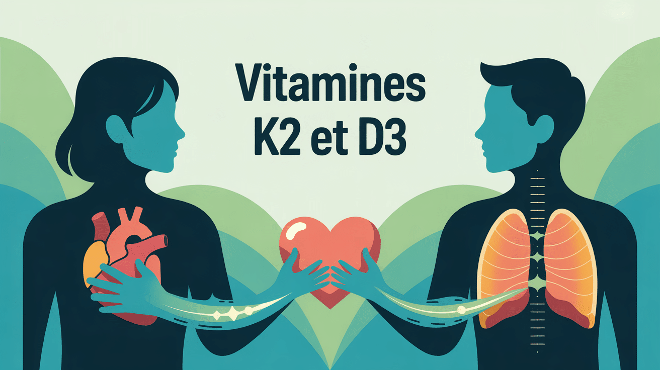 Illustration synergie vitamines k2 et d3 pour santé des os et du cœur