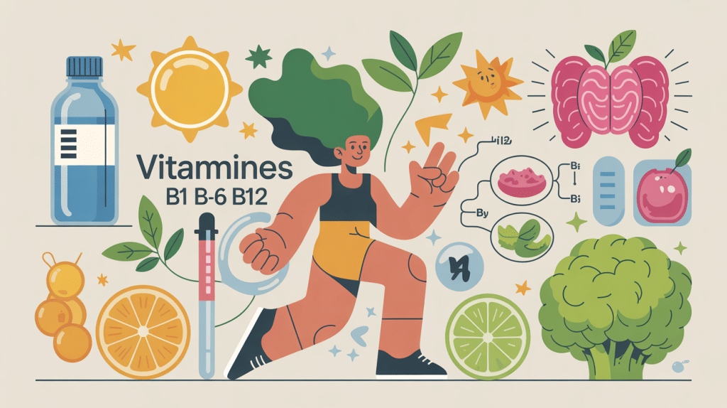 Illustration énergie bien-être avec vitamines B1 B6 et B12