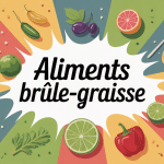 aliment qui brule les graisse et assiette stylisée