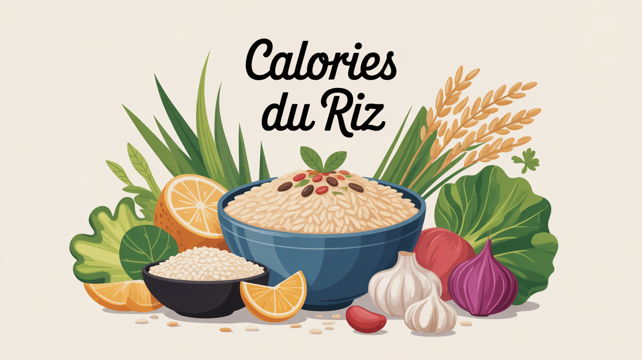 Illustration calories dans le riz bol et portions