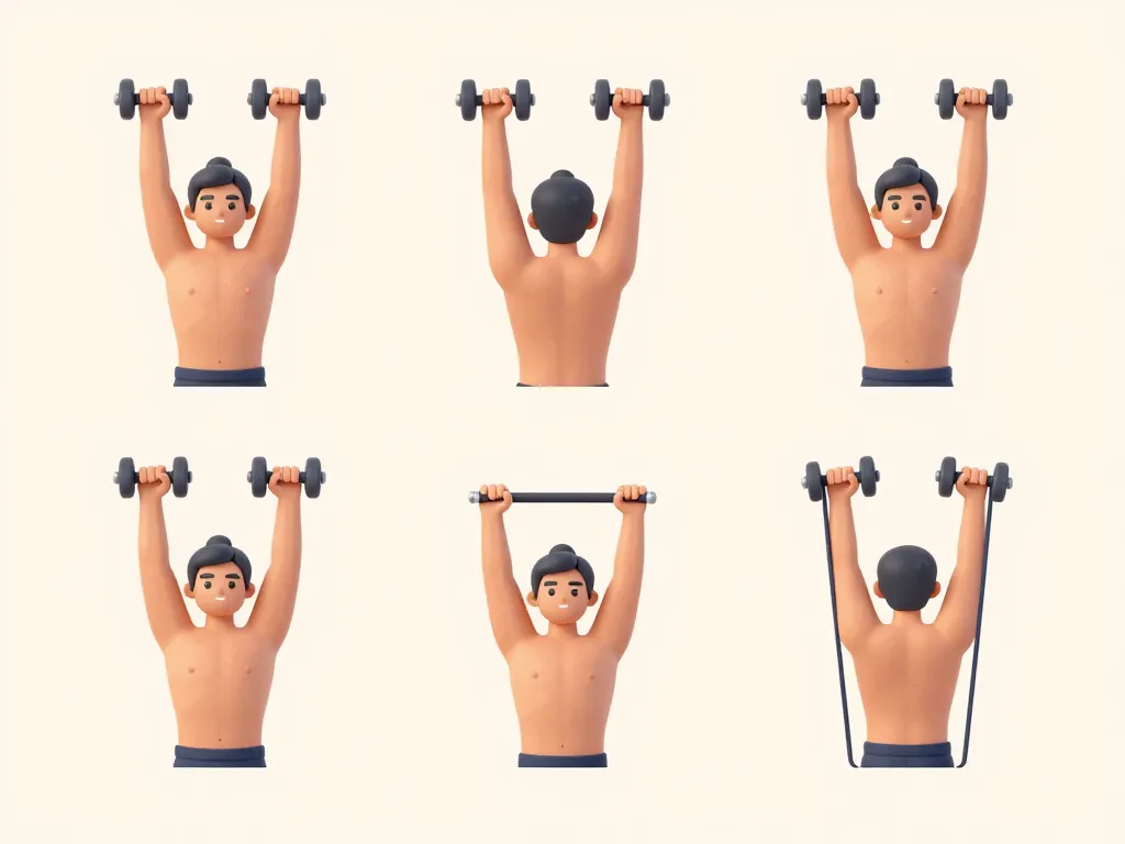 Extensions triceps au-dessus de la tête étapes mouvement haltère barre élastique