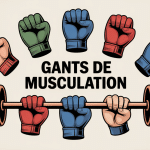 différents types de gants pour la musculation présentés autour d’une barre
