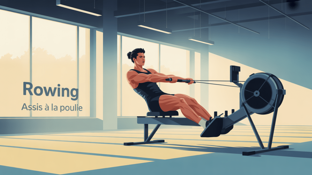 rowing assis a la poulie exercice salle illustration