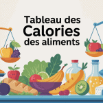 tableau des calories des aliments sur une table équilibrée