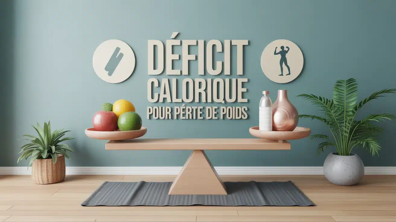 Balance stylisée avec icônes calories et graisse pour déficit calorique pour perte de poids