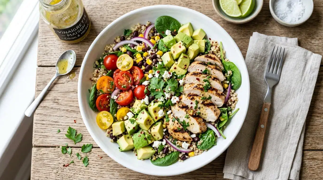 Salade de quinoa au poulet et avocat pour une perte de poids saine