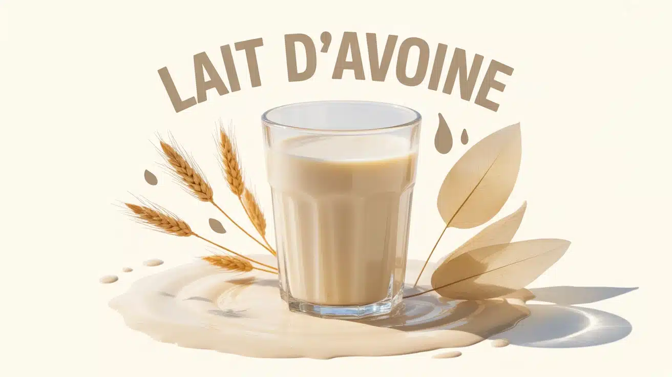 verre de lait d avoine avec flocons et feuilles naturelles