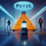 Illustration Petzl sécurité en hauteur avec lampe frontale et baudrier