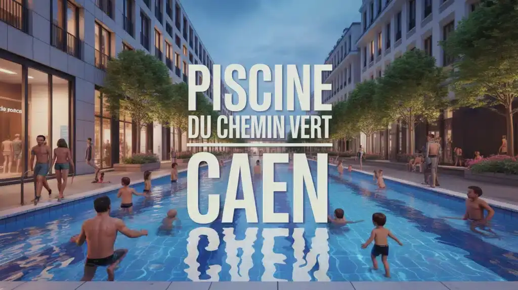 Vue vectorielle piscine du Chemin Vert Caen avec nageurs et familles