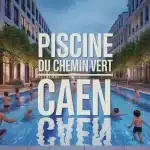 Vue vectorielle piscine du Chemin Vert Caen avec nageurs et familles