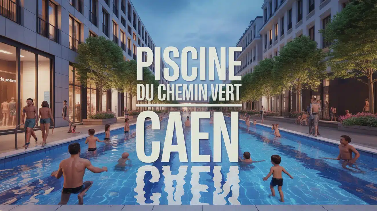 Vue vectorielle piscine du Chemin Vert Caen avec nageurs et familles