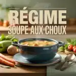 Bol fumant de soupe aux choux avec légumes frais sur table en bois