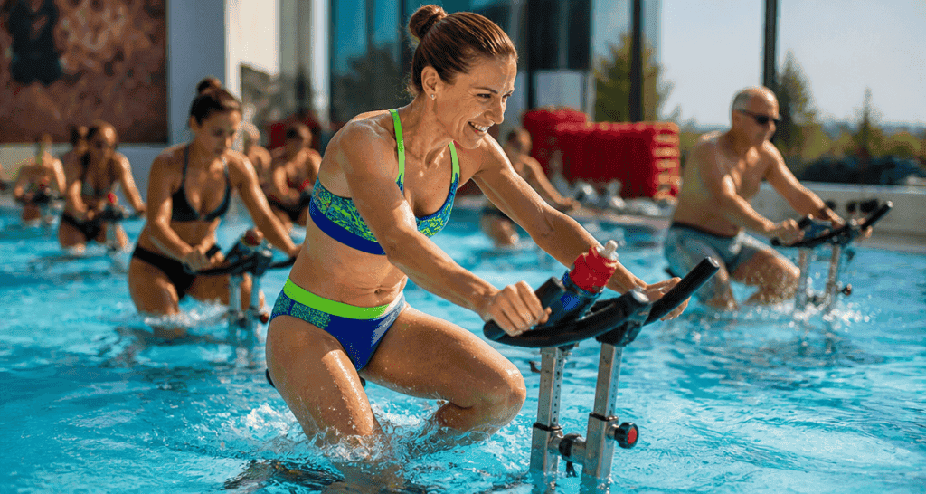 aquabike femme sportive piscine
