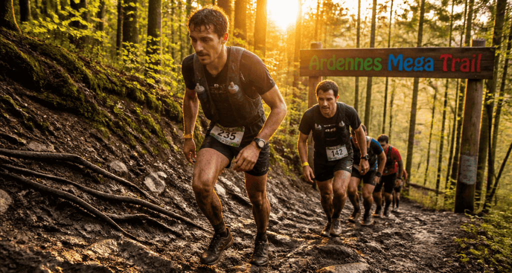 ardennes mega trail 2025 coureurs forêt lever soleil