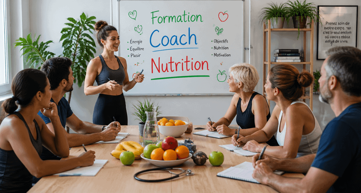 Coach en nutrition formation, atelier avec groupe et fruits