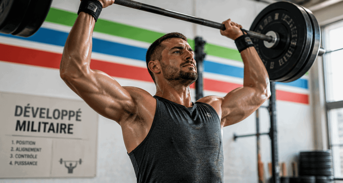 athlète développé militaire barre salle de sport
