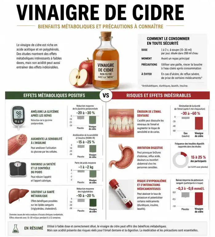 Infographie des bienfaits et risques du vinaigre de cidre pour la santé