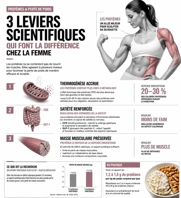 Infographie sur les bienfaits des protéines pour la perte de poids chez la femme