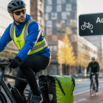 Cycliste urbain avec velo accessoire Ortlieb Wowow