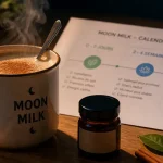 Ashwagandha : effet au bout de combien de temps, stress 2 semaines, énergie 8 semaines (tasse moon milk et calendrier).